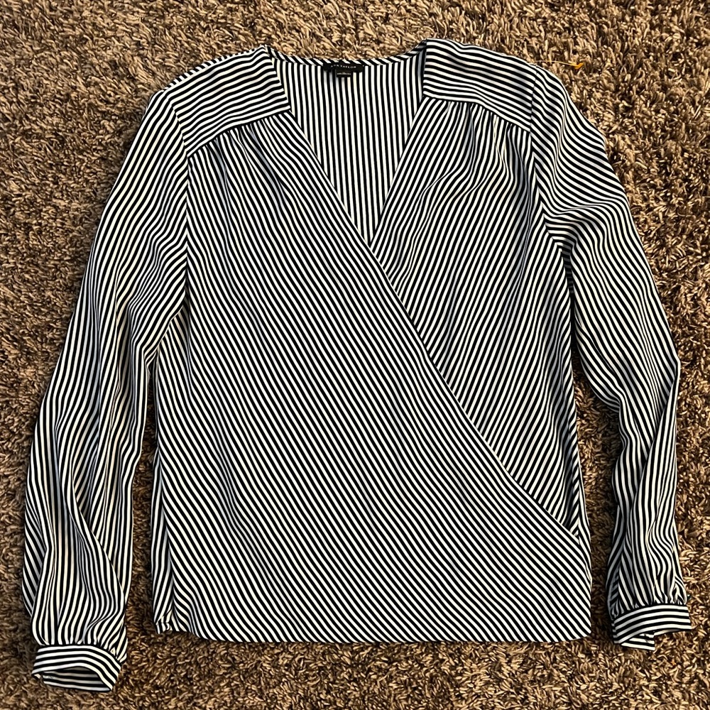 Ann Taylor Black and White Stripe Wrap Top in Small
